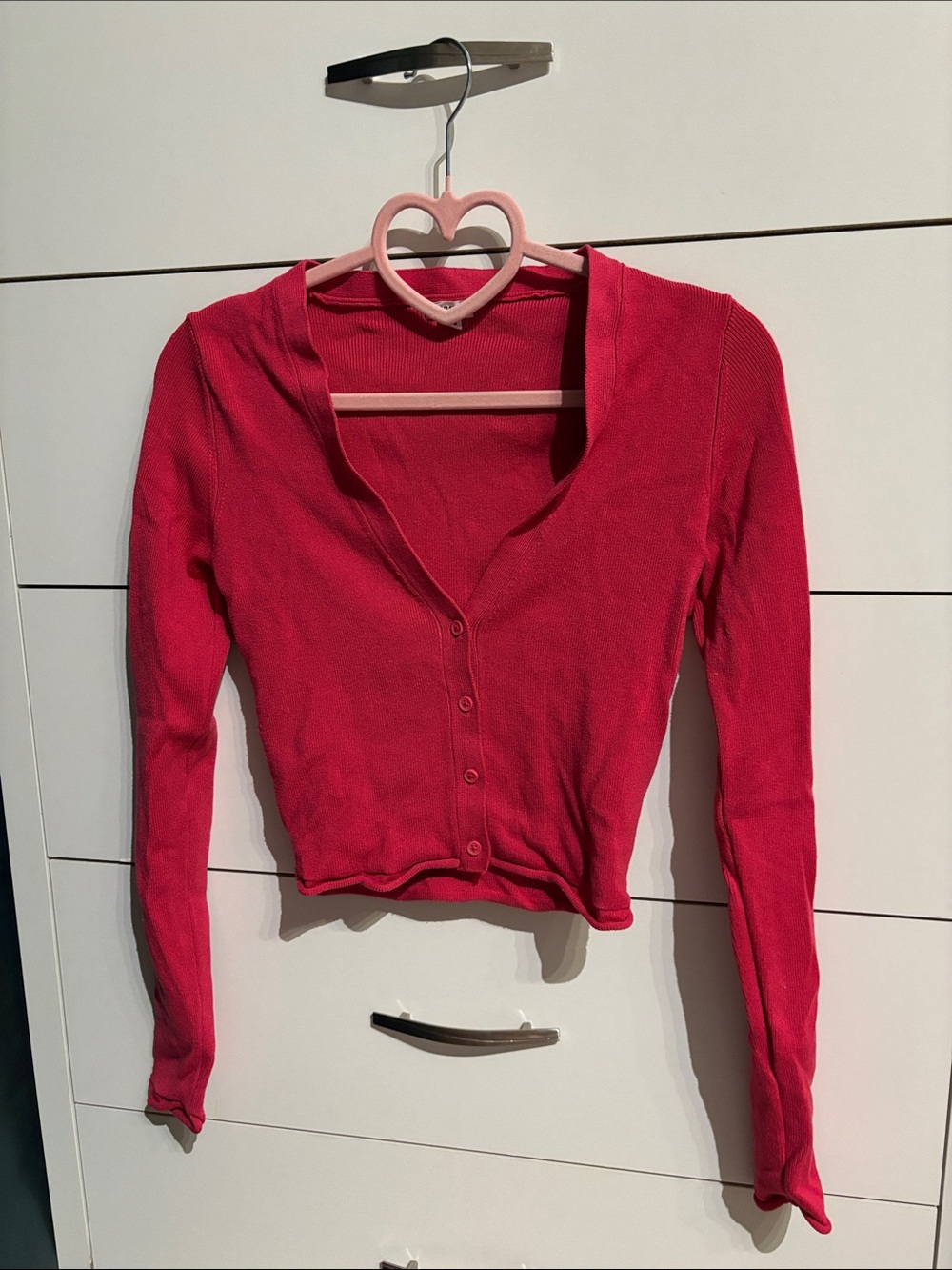 Garage Pinky Red Button-Front Cropped Ribbed Cardigan V Neck Size XS
